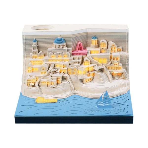 Romantic Santorini 3d Notepad Paper Carving Building Model Lighting Decoration